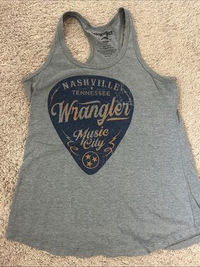 Wrangler Grey Tank with Navy and Tan Music City Graphic - large